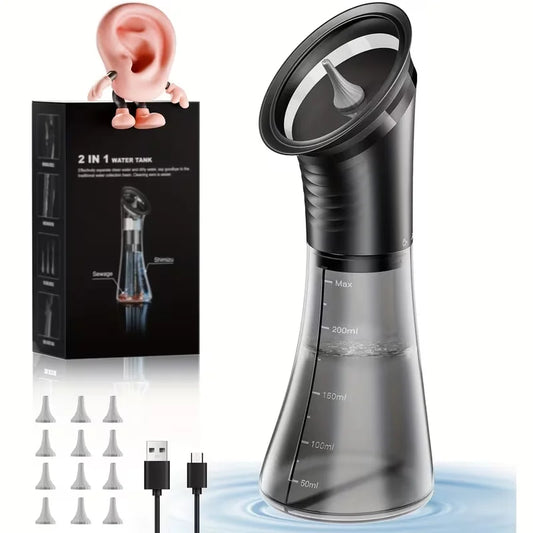 Safe Electric Ear Wax Removal Kit with Waste Tank 3 Pressure Modes LED Display & Wastewater Recovery 2000mAh Battery USB-C Charg